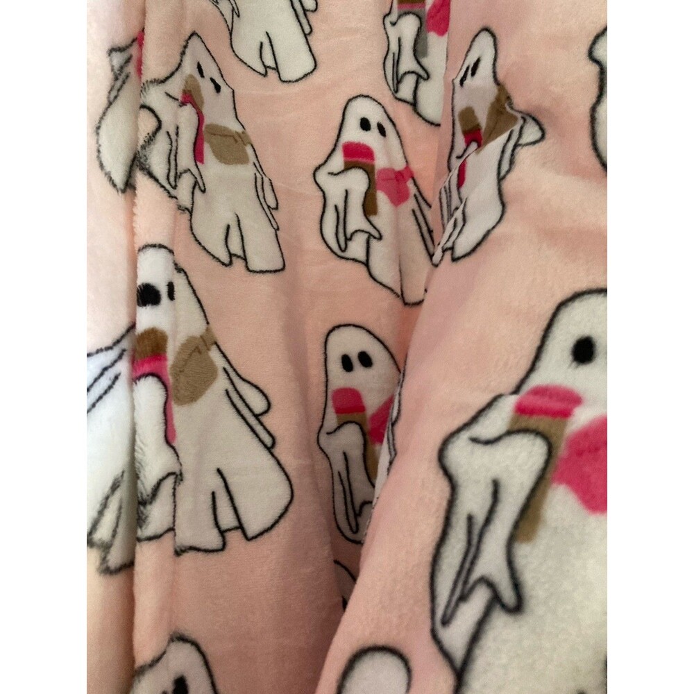Pink Ghost Throw Blanket Holding Stanley Cup - Picture 6 of 7